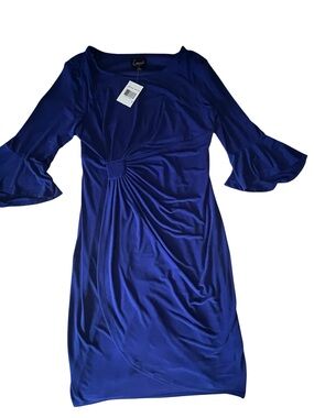 Connected Apparel Women's Deep Cobalt Blue Twist-Front Midi Dress Size 12 NWT